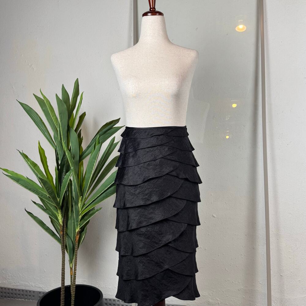 Vintage Victor Costa Black Ruffle‎ Skirt Size 10 Dark Couture Avant-Garde Luxury